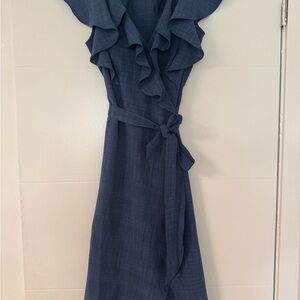 Elegant Blue Ruffle Wrap Dress